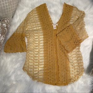 Sundance Eyelet Lace Mesh Top V Mustard